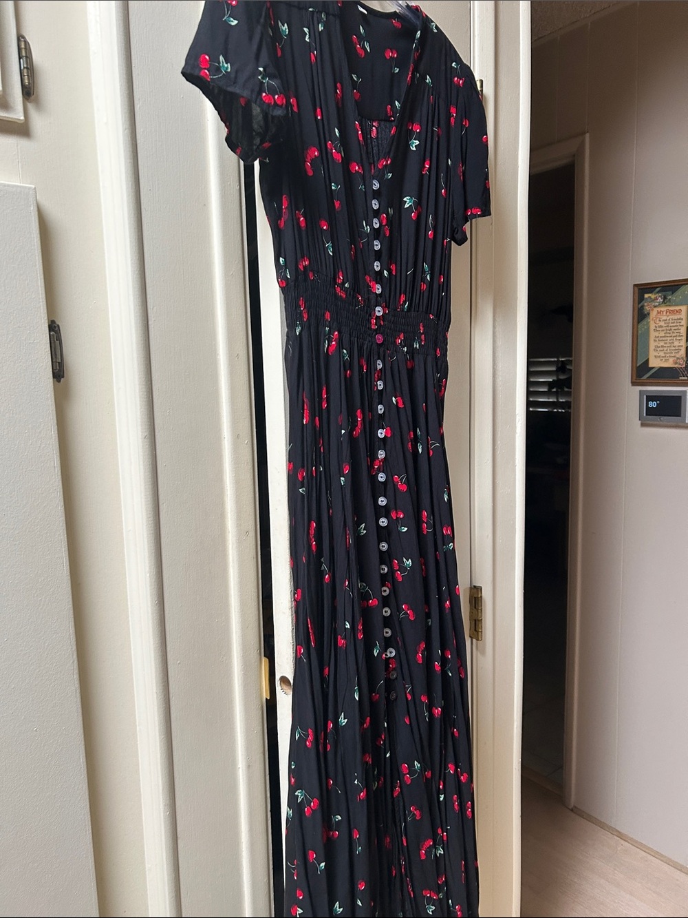 Black Cherry Print Women's Maxi Dress